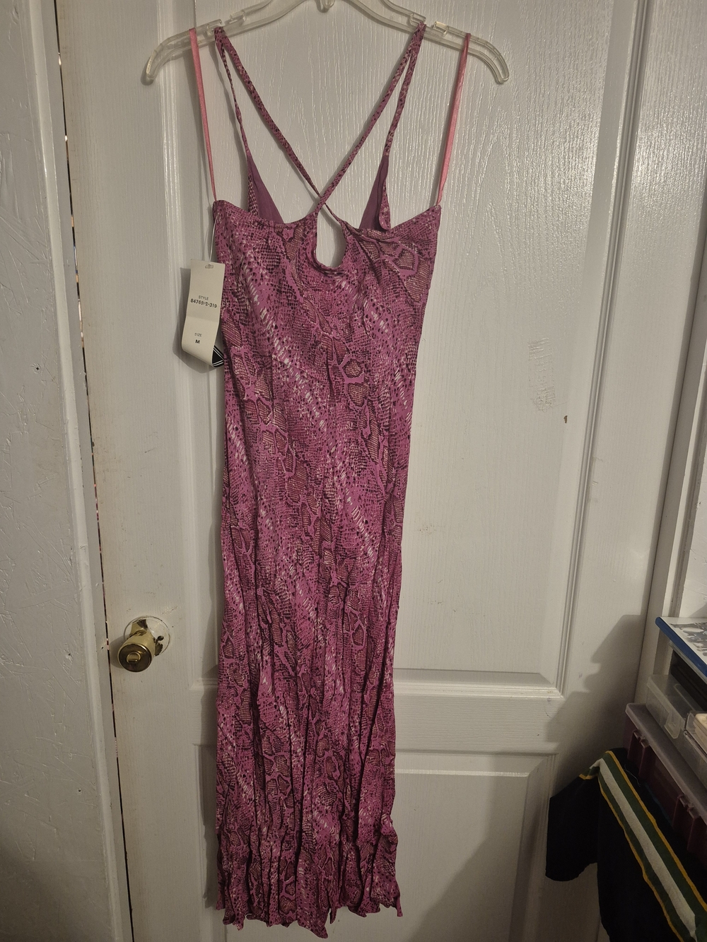 Fitted Pink Snake-Print Maxi Slip Dress - Picture 4 of 5